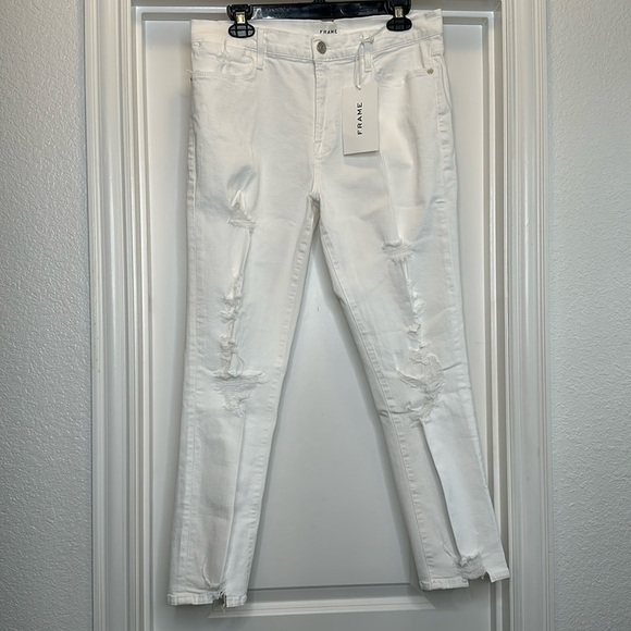 New Frame Le high Straight distressed denim in white size 32 - Picture 1 of 8